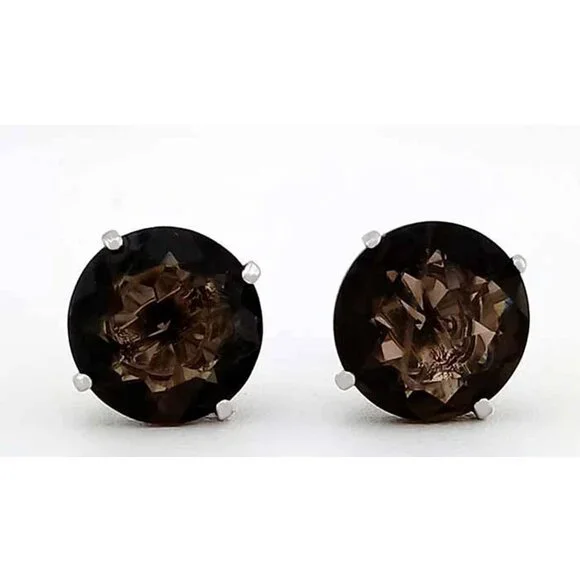 Genuine 8.36 Cts Smoky Topaz Earrings 14k White Gold